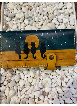 Özel Tasarım Deri Kedili Cüzdan