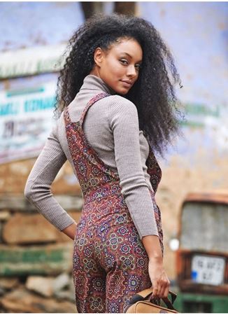 Retro Desen Bahçıvan Bol Paça Salopet Kadın Tulum