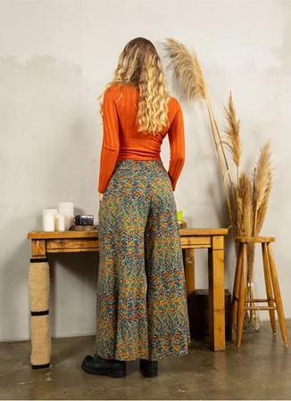 Pera Desen Düşük Bel Düğmeli Bol Paça Pantolon