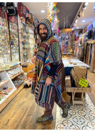 Dokuma Pamuk Kapüşonlu Panço