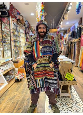 Dokuma Pamuk Kapüşonlu Panço