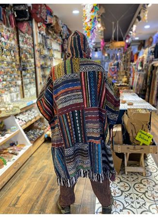 Dokuma Pamuk Kapüşonlu Panço