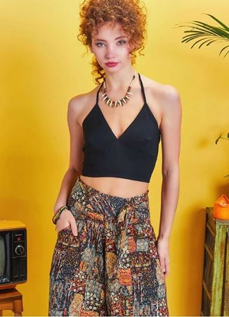 Sırtı Açık Boyundan Bağlamalı Crop Bluz 