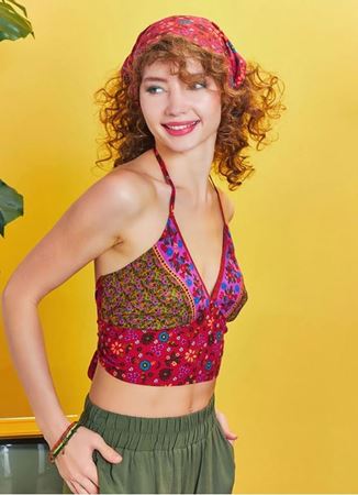 Sırtı Açık Boyundan Bağlamalı Crop Bluz