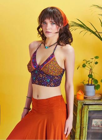 Sırtı Açık Boyundan Bağlamalı Crop Bluz 