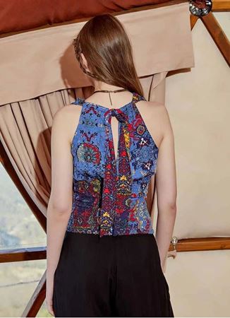 Gipeli Yazlık İndigo Desenli Bluz