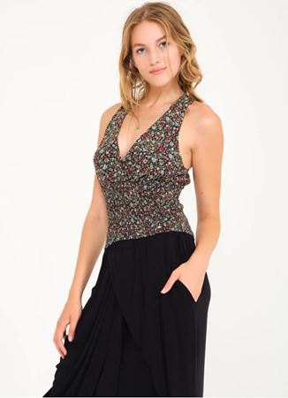 Gipeli Yazlık Kırmızı Çiçekli Bluz