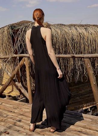 Degaje Yaka Otantik Siyah Elbise