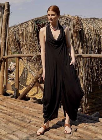 Degaje Yaka Otantik Siyah Elbise