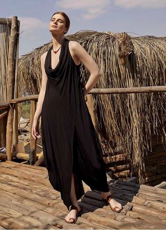 Degaje Yaka Otantik Siyah Elbise