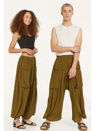 Cep Detaylı Dökümlü Şalvar Haki