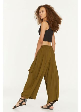 Cep Detaylı Dökümlü Şalvar Haki