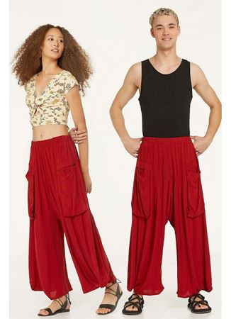 Cep Detaylı Dökümlü Şalvar Kırmızı