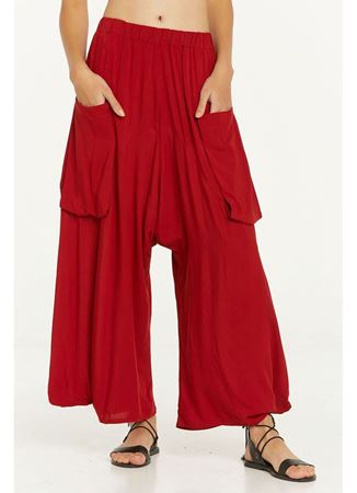 Cep Detaylı Dökümlü Şalvar Kırmızı