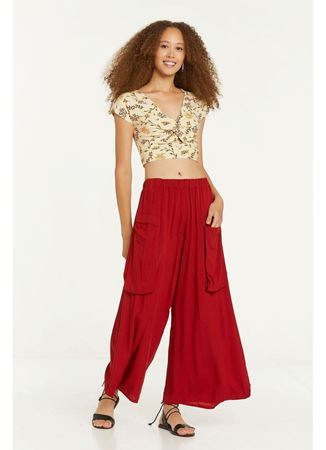 Cep Detaylı Dökümlü Şalvar Kırmızı