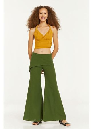 Bohem Etekli Geniş Paça Pantolon Yeşil