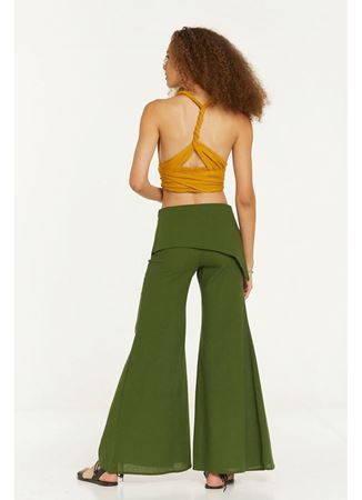 Bohem Etekli Geniş Paça Pantolon Yeşil