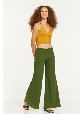 Bohem Etekli Geniş Paça Pantolon Yeşil
