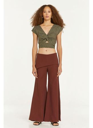 Bohem Etekli Geniş Paça Pantolon Kahverengi