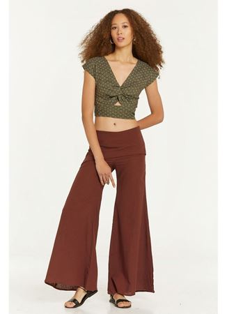 Bohem Etekli Geniş Paça Pantolon Kahverengi