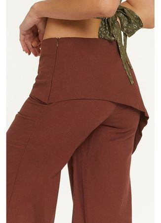 Bohem Etekli Geniş Paça Pantolon Kahverengi