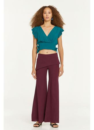 Bohem Etekli Geniş Paça Pantolon Mor