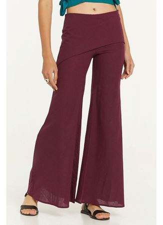 Bohem Etekli Geniş Paça Pantolon Mor