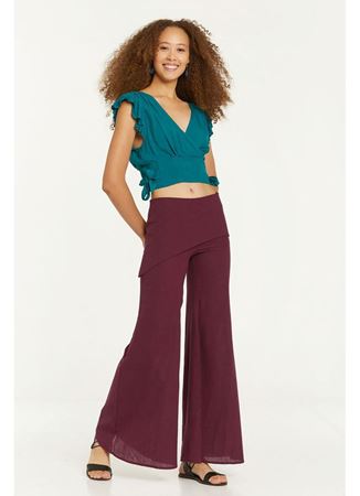 Bohem Etekli Geniş Paça Pantolon Mor