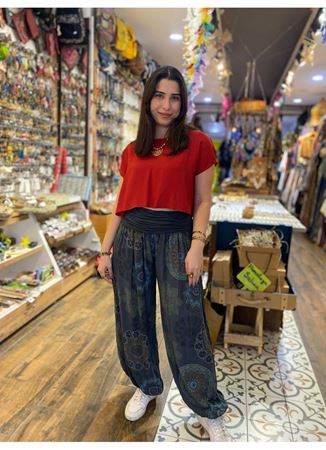 Bel Detaylı Paçası Lastikli Şalvar Pantolon