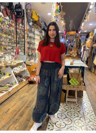 Bel Detaylı Paçası Lastikli Şalvar Pantolon