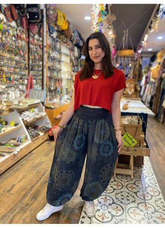 Bel Detaylı Paçası Lastikli Şalvar Pantolon