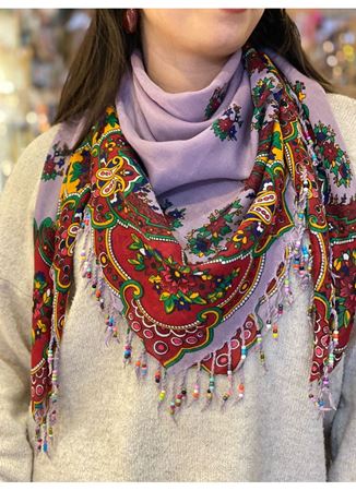 Pamuklu boncuklu şal