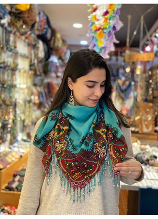 Pamuklu boncuklu şal