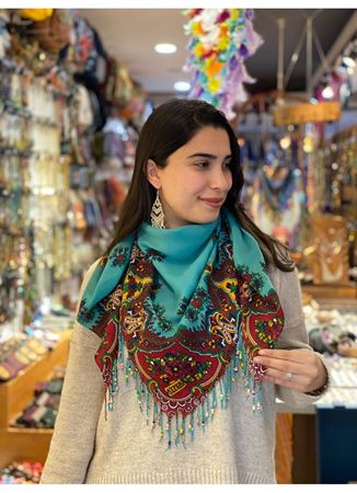 Pamuklu boncuklu şal