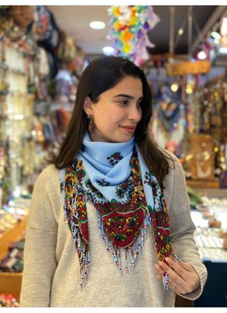 Pamuklu boncuklu şal