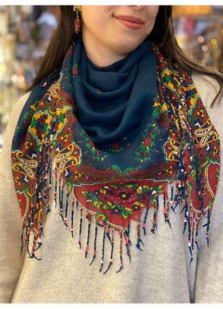 Pamuklu boncuklu şal