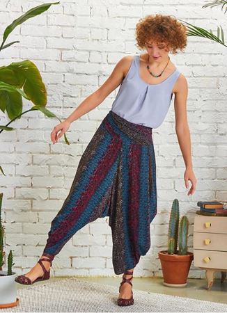 Drape Bel Dökümlü Kadın Desenli Şalvar Pantolon