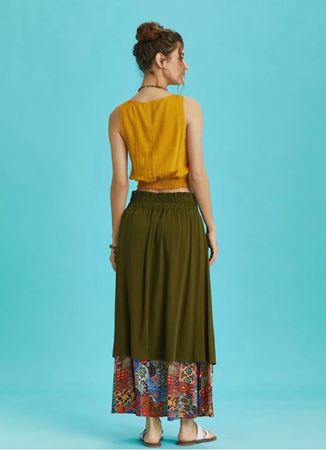 Düğme Detaylı Beli Bağcıklı Cepli Desenli Etek