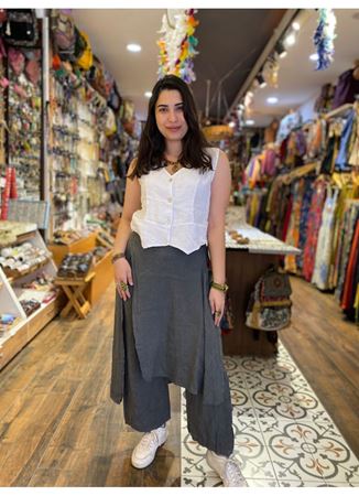 Keten Düz Renk Önü Kapaklı Alt