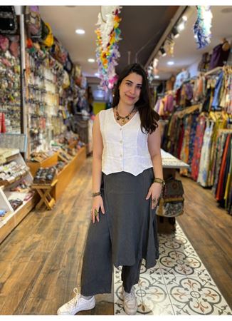 Keten Düz Renk Önü Kapaklı Alt