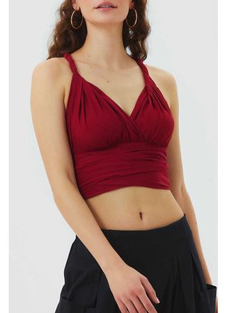 Bağlamalı Sırt Detaylı Şık Bohem Crop Bluz Kırmızı