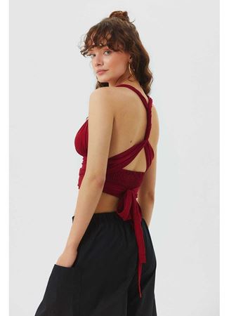 Bağlamalı Sırt Detaylı Şık Bohem Crop Bluz Kırmızı