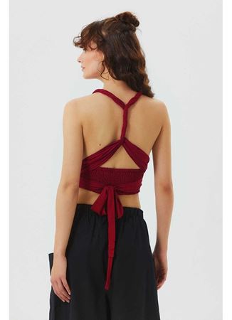 Bağlamalı Sırt Detaylı Şık Bohem Crop Bluz Kırmızı