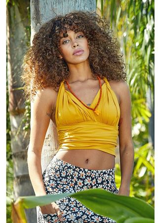 Bağlamalı Sırt Detaylı Şık Bohem Crop Bluz Sarı