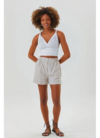 Bağlamalı Sırt Detaylı Şık Bohem Crop Bluz Beyaz