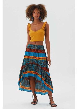 Kalp Yaka Fırfırlı Askılı Bohem Crop Bluz Sarı