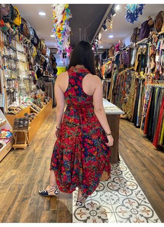 Çiçek Desenli Gömlek Yaka Viskon Elbise