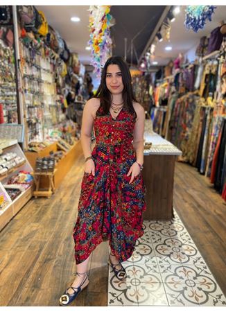 Çiçek Desenli Gömlek Yaka Viskon Elbise