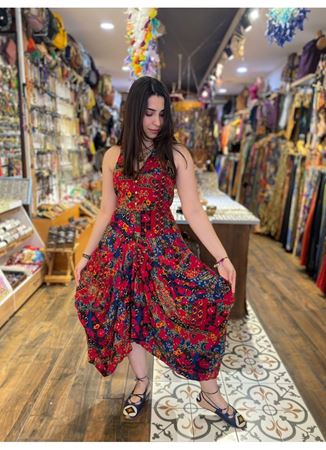 Çiçek Desenli Gömlek Yaka Viskon Elbise