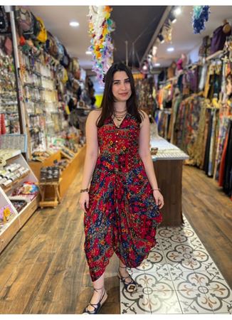 Çiçek Desenli Gömlek Yaka Viskon Elbise